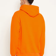 Orange Printed Full Sleeve Hooded Sweatshirt