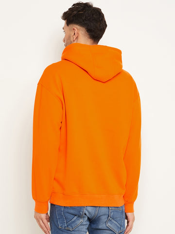 Orange Printed Full Sleeve Hooded Sweatshirt