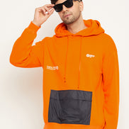 Orange Printed Full Sleeve Hooded Sweatshirt