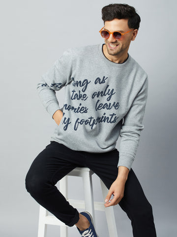 Light Grey Printed Full Sleeve Round Neck Sweatshirt