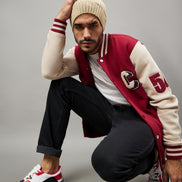 Wine Colorblocked Varsity Jacket