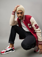 Wine Colorblocked Varsity Jacket