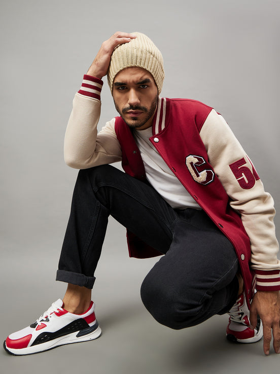 Wine Colorblocked Varsity Jacket