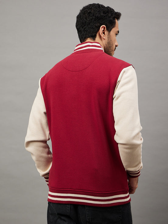 Wine Colorblocked Varsity Jacket