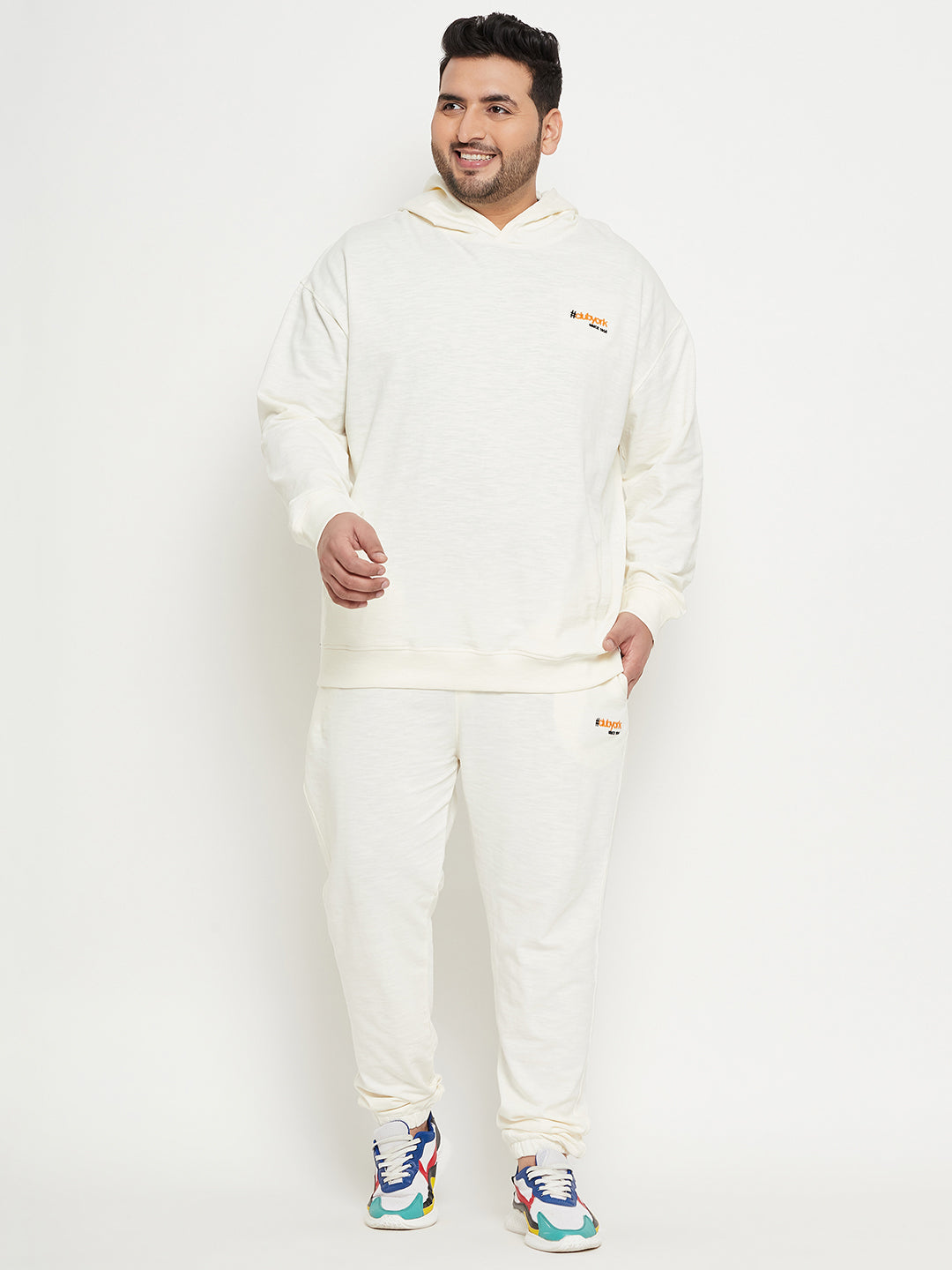 Off White Solid Plus Size Sweatshirt