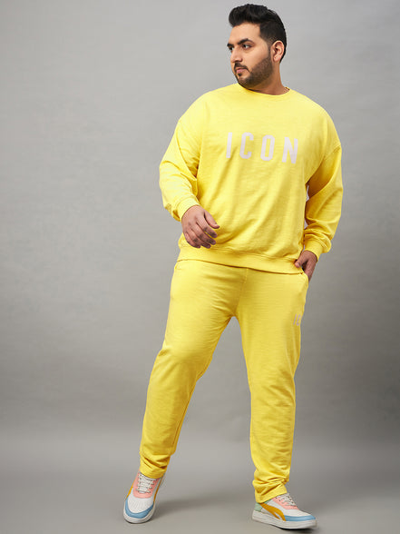 Lime Yellow Round Neck Plus active Sweatshirt