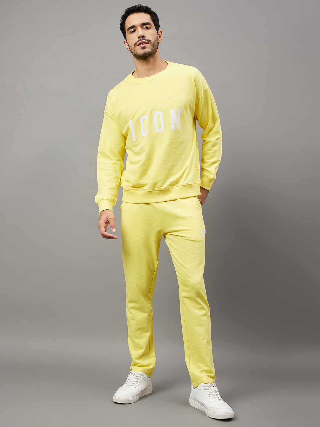 Lime Yellow Solid Full Sleeve Round Neck Sweatshirt