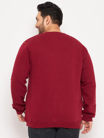 Wine Solid Full Sleeve Round Neck Plus Size Sweatshirt