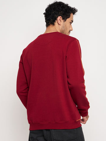 Wine Solid Full Sleeve Round Neck Sweatshirt