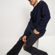 Navy Solid Full Sleeve Round Neck Sweatshirt