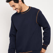 Navy Solid Full Sleeve Round Neck Sweatshirt