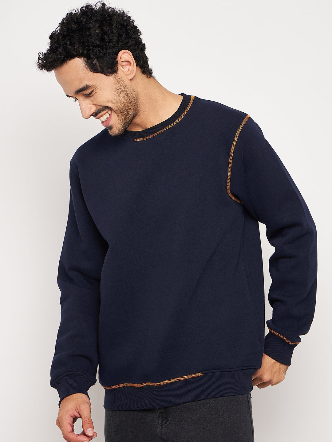 Navy Solid Full Sleeve Round Neck Sweatshirt