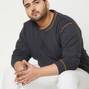 Anthra Melange Solid Full Sleeve Round Neck Plus Size Sweatshirt