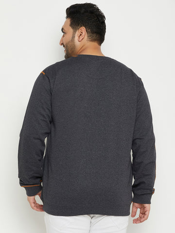 Anthra Melange Solid Full Sleeve Round Neck Plus Size Sweatshirt