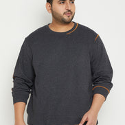 Anthra Melange Solid Full Sleeve Round Neck Plus Size Sweatshirt