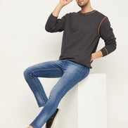Anthra Melange Solid Full Sleeve Round Neck Sweatshirt