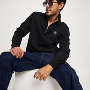 Black Solid Full Sleeve Mock Neck Sweatshirt
