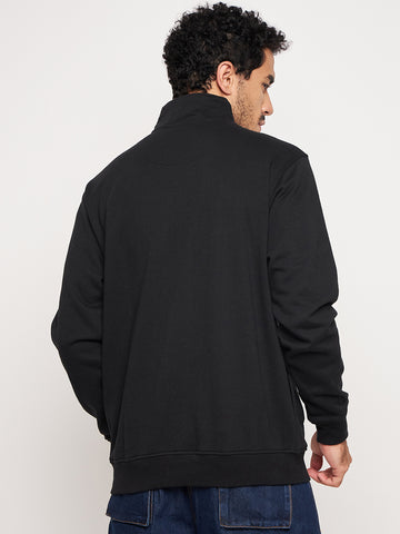 Black Solid Full Sleeve Mock Neck Sweatshirt