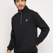 Black Solid Full Sleeve Mock Neck Sweatshirt