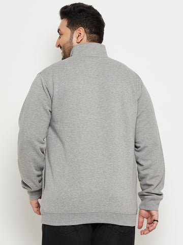 Light Grey Solid Full Sleeve Mock Neck Plus Size Sweatshirt