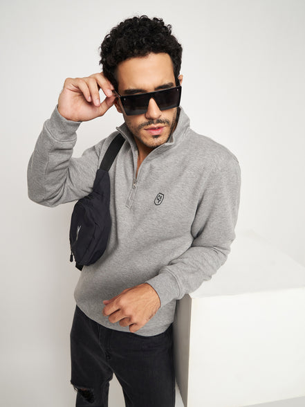 Indigo Blue Colorblocked Full Sleeve High Neck Sweatshirt