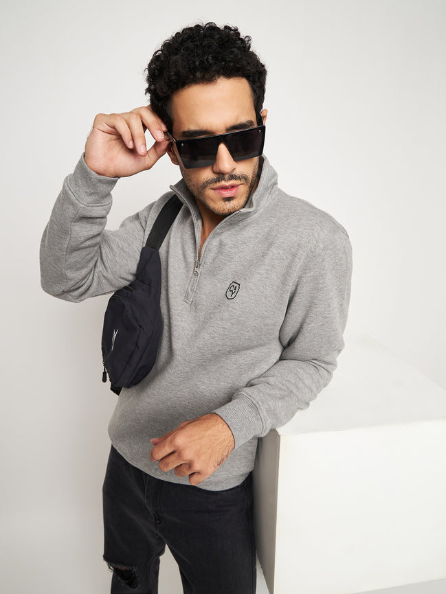 Indigo Blue Colorblocked Full Sleeve High Neck Sweatshirt