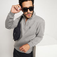 Light Grey Solid Full Sleeve Mock Neck Sweatshirt