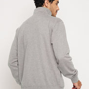 Light Grey Solid Full Sleeve Mock Neck Sweatshirt