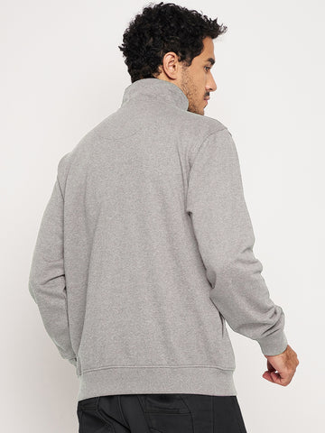 Light Grey Solid Full Sleeve Mock Neck Sweatshirt