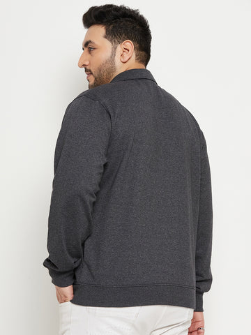 Anthra Melange Solid Full Sleeve Mock Neck Plus Size Sweatshirt