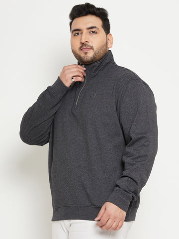 Anthra Melange Solid Full Sleeve Mock Neck Plus Size Sweatshirt