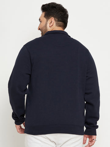 Navy Solid Full Sleeve Mock Neck Plus Size Sweatshirt