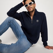 Navy Solid Full Sleeve Mock Neck Sweatshirt