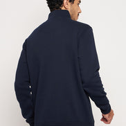 Navy Solid Full Sleeve Mock Neck Sweatshirt