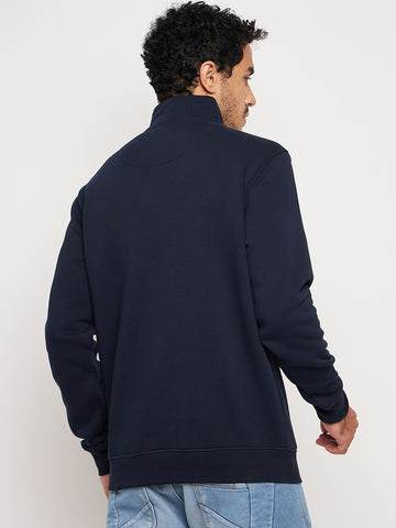 Navy Solid Full Sleeve Mock Neck Sweatshirt