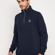 Navy Solid Full Sleeve Mock Neck Sweatshirt