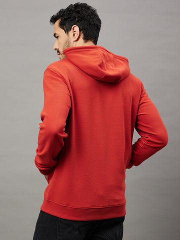 Rust Solid Full Sleeve Hooded Sweatshirt