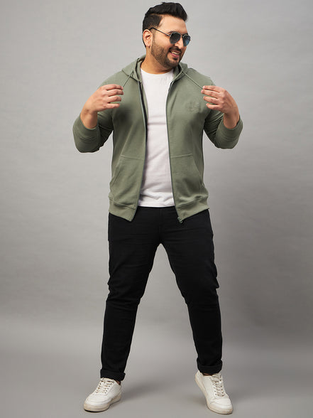 Pista Green Solid Full Sleeve Hooded Plus Size Sweatshirt
