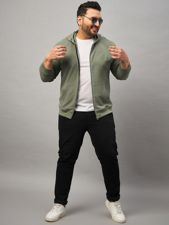 Pista Green Solid Full Sleeve Hooded Plus Size Sweatshirt