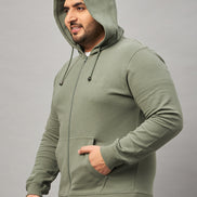 Pista Green Solid Full Sleeve Hooded Plus Size Sweatshirt