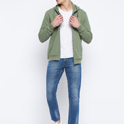 Pista Green Solid Full Sleeve Hooded Sweatshirt