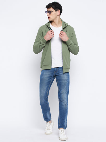 Pista Green Solid Full Sleeve Hooded Sweatshirt
