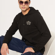 Black Solid Full Sleeve Hooded Sweatshirt