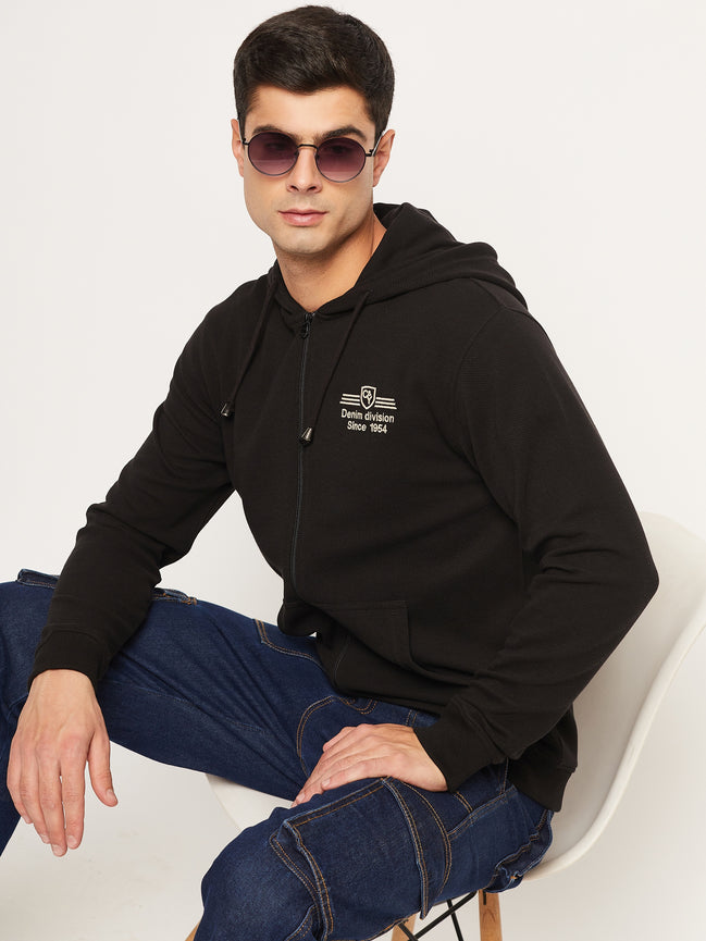 Black Solid Full Sleeve Hooded Sweatshirt