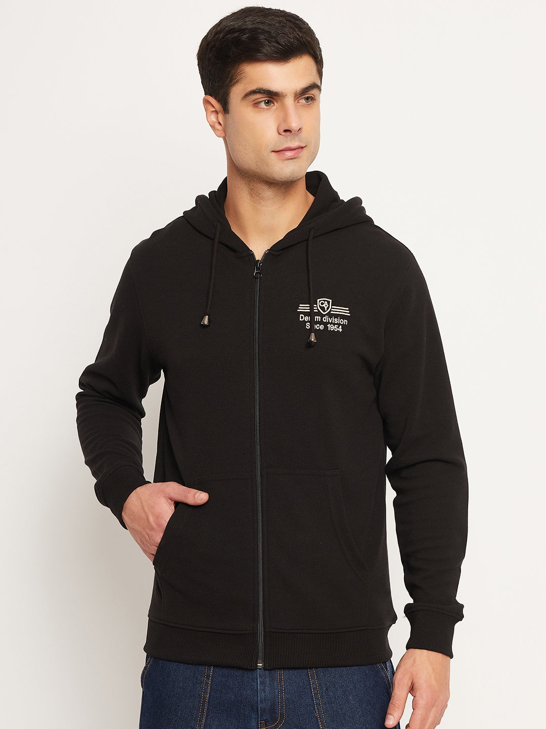 Black Solid Full Sleeve Hooded Sweatshirt