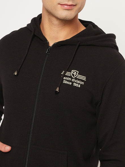 Black Solid Full Sleeve Hooded Sweatshirt