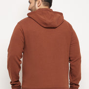 Chocolate Brown Solid Full Sleeve Hooded Plus Size Sweatshirt