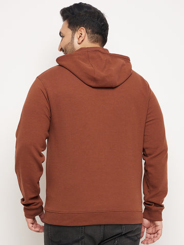 Chocolate Brown Solid Full Sleeve Hooded Plus Size Sweatshirt