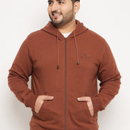 Chocolate Brown Solid Full Sleeve Hooded Plus Size Sweatshirt