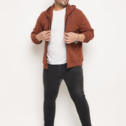 Chocolate Brown Solid Full Sleeve Hooded Plus Size Sweatshirt